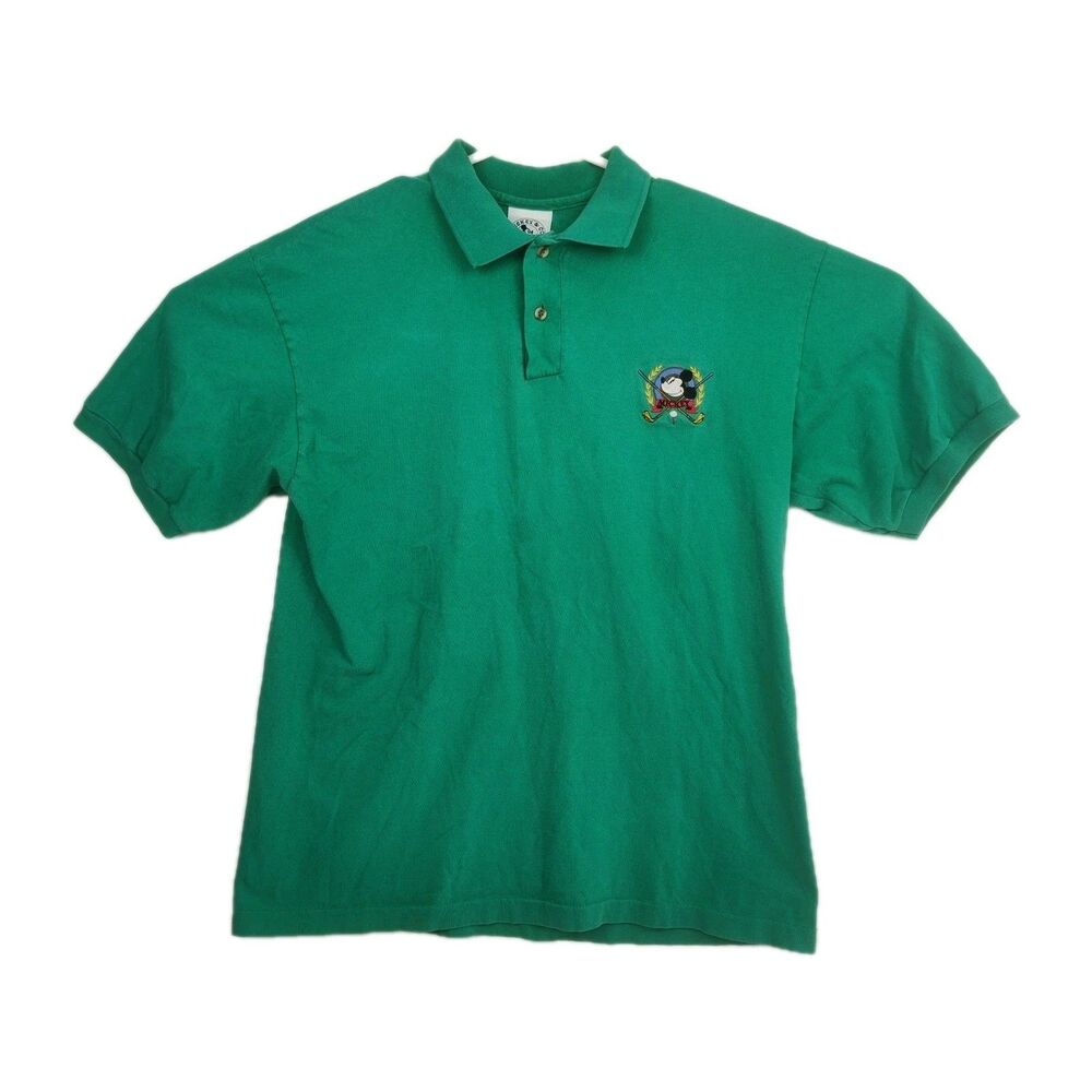 🔥Vintage Mickey & Co men's 1/4-button polo, M, embroidered golf Mickey,‎ green